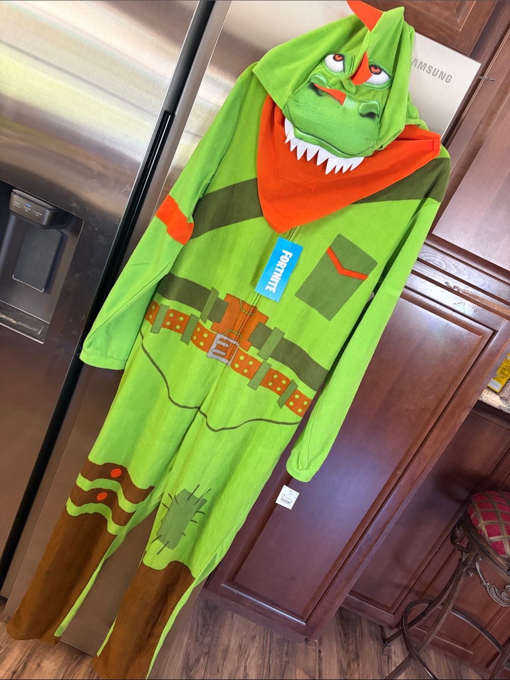 Fortnite Men’s Green Dino Onesie Costume Hoodie Halloween